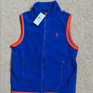 Polo Ralph Lauren Blue Fleece Vest Boys M (10–12) | Orange Trim Zip Front- NWT